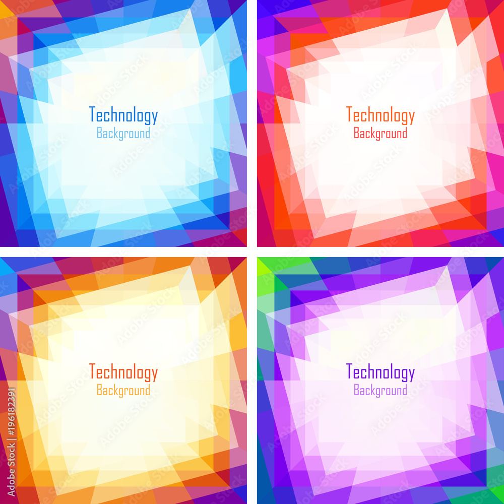 Set of Bright Abstract Colorful Technology Frames, Backgrounds. Vector illustration. 