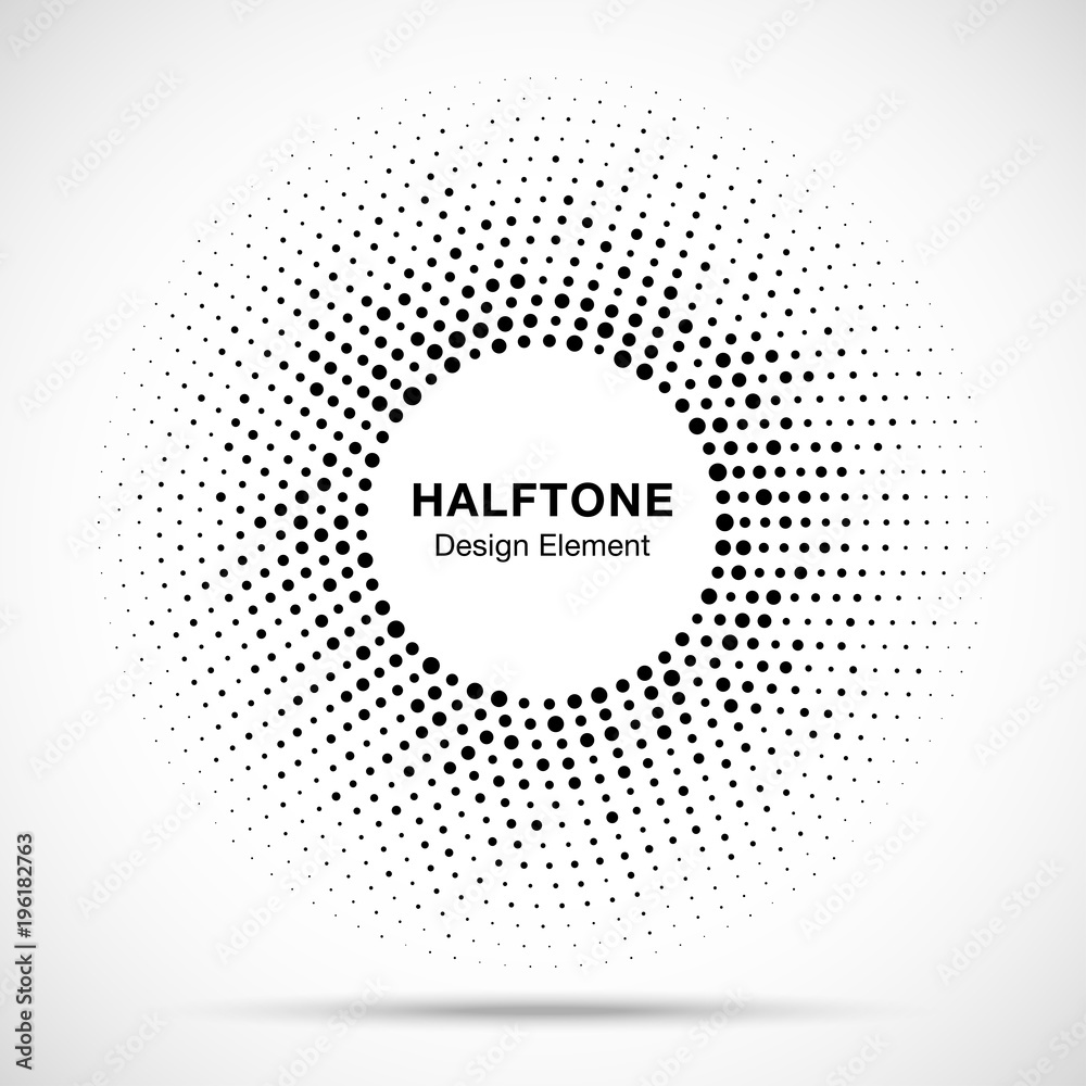 Black abstract vector circle frame halftone random dots logo emblem design element for technology, medical, treatment, cosmetic. Round border Icon using halftone circle dots raster texture. Vector Black abstract vector circle frame halftone random dots logo emblem design element for technology, medical, treatment, cosmetic. Round border Icon using halftone circle dots raster texture. Vector
