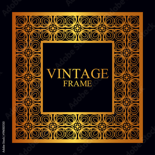 Vintage golden border frame with retro ornamental pattern. Template for design. Vector illustration