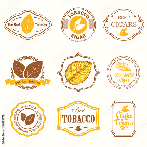Vector Illustration with logo and labels. Simple symbols tobacco, cigar. Traditions of smoke. Decorative illustrations, icon for your design. Gentleman style.