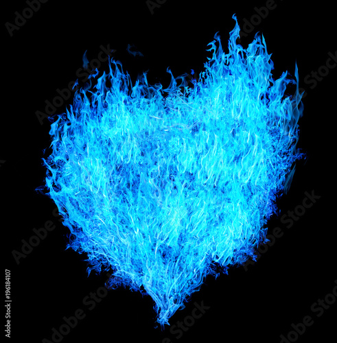 blue fire bright heart on black