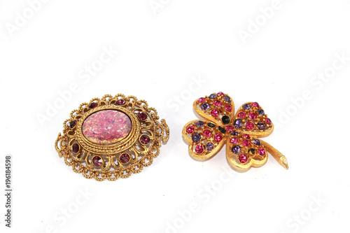Collection of Vintage Antique Jewellery on White Background