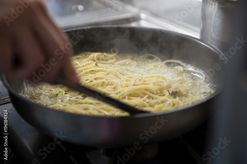 clams spaghetti are ready