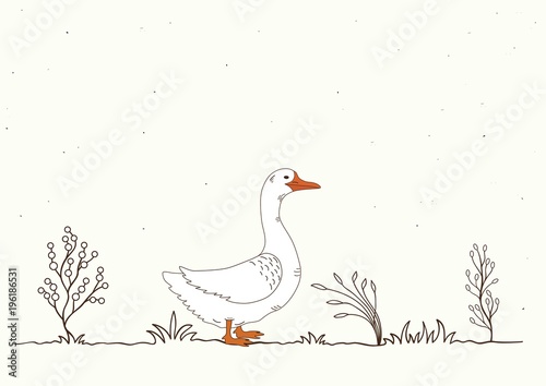 Card with isolated cartoon goose