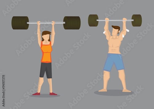 Strong Woman Impressed Strong Man Cartoon Vector Illustration