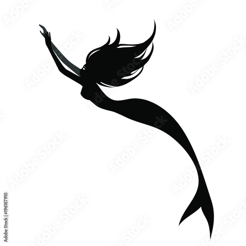 Vector silhouette of a mermaid isolated on white background.