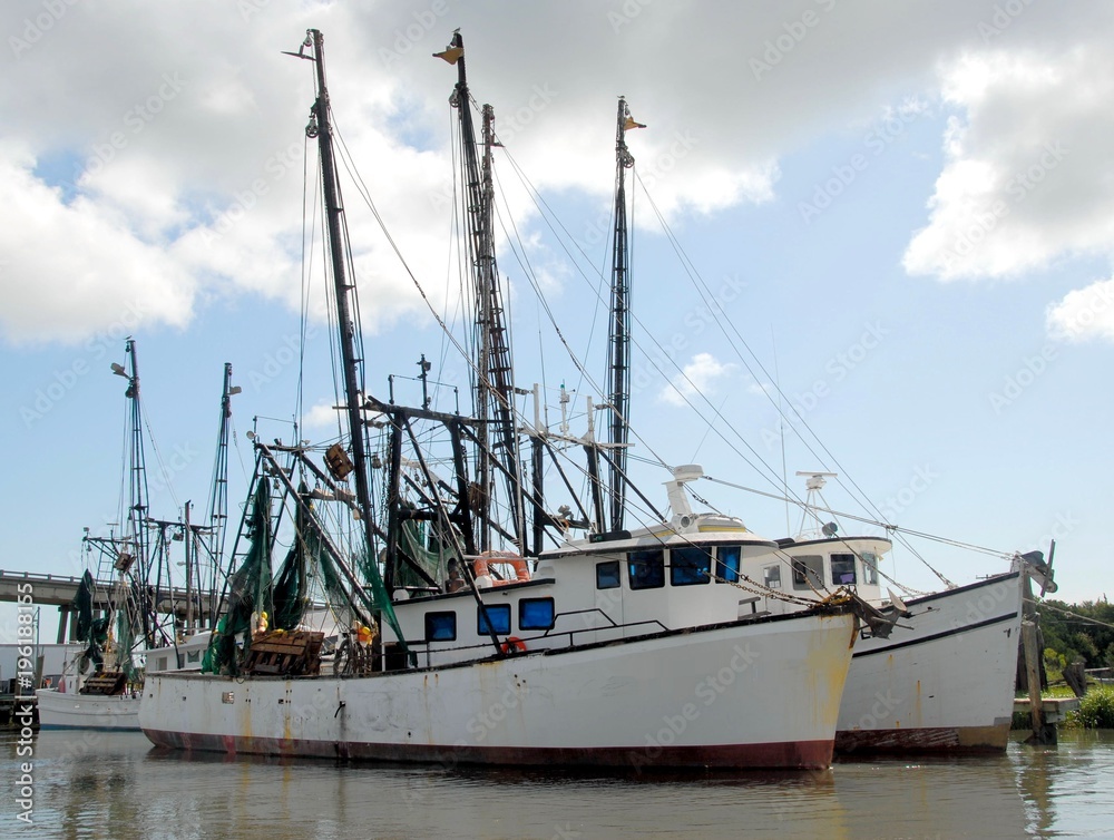 Commercial shrimp boat netters docked