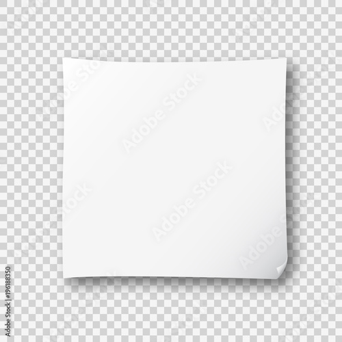 
White post note paper sheet sticker. Vector post office memo or remember notepaper sticky with shadow isolated on a transparent background