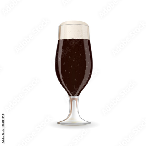 A glass of dark beer with foam. Vector image isolated on the white background.