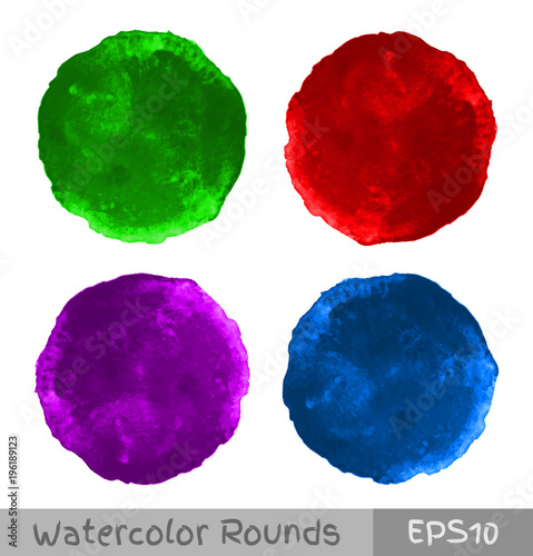 Set of Colorful watercolor circular backgrounds. Vector illustration. 
