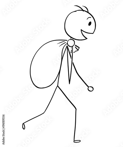 Cartoon stick man drawing conceptual illustration of man or businessman  carry large bag on his back. Stock Vector | Adobe Stock