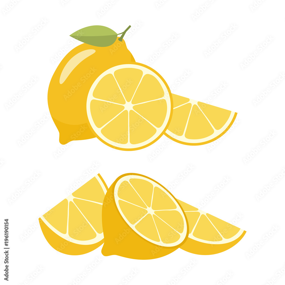 A set of lemons. Halves and slices. Vector illustration A set of lemons. Halves and slices. Vector illustration