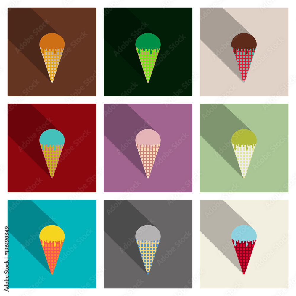 Set of Ice cream in waffle cone vector icon. Set of Ice cream in waffle cone vector icon.