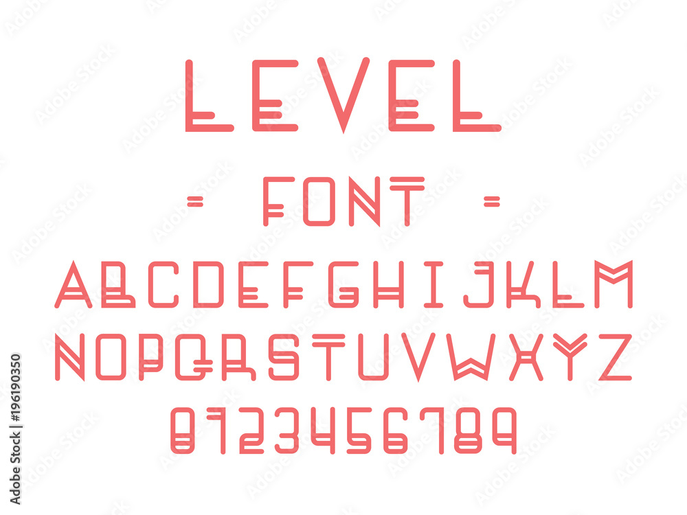 Level font. Vector alphabet Level font. Vector alphabet