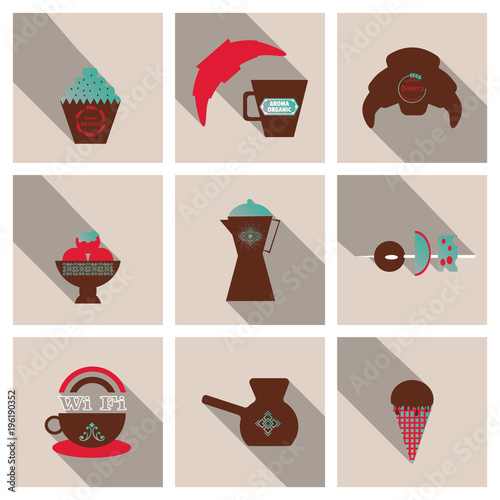 Coffee Color Drawn Collection in vector style with shadow