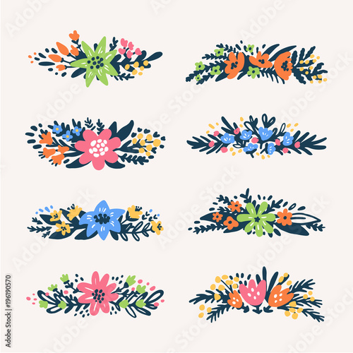 Cute little floral bouquets borders, retro styled flowers. Useful for create ...