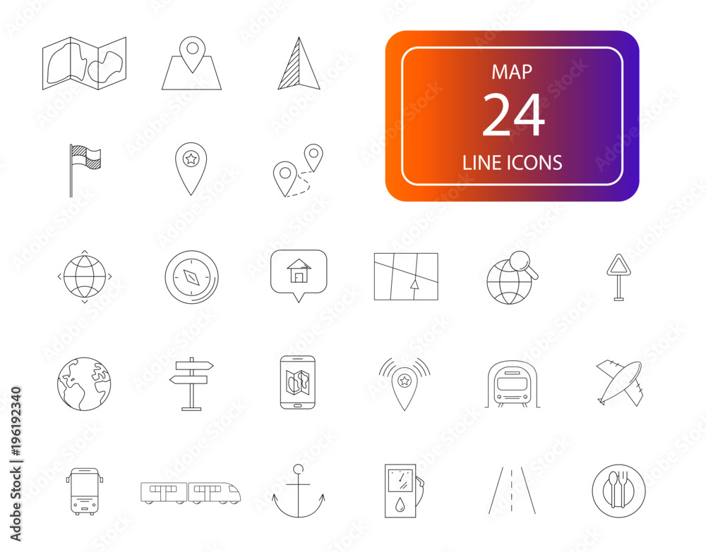Line icons set. Map pack. Vector illustration