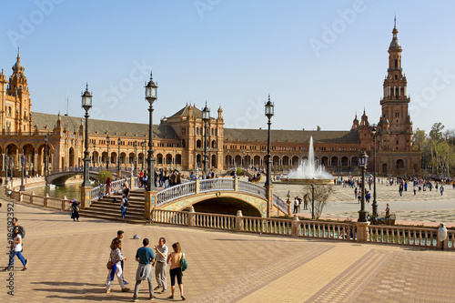 A beautiful view of Spanish Square, Plaza de Espana, in Seville