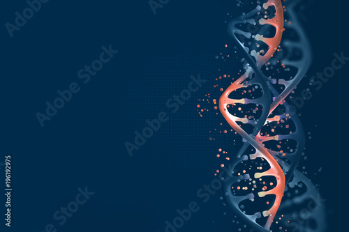 Futuristic design element on the topic of DNA research. 3d illustration of a DNA helix on a dark background