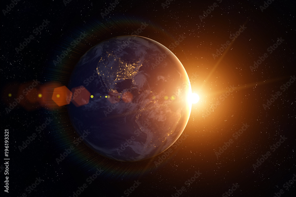 Fototapeta premium Ziemia, Słońce, przestrzeń. Wschód słońca.