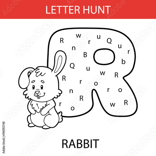 Vector illustration of printable kids alphabet worksheets educational game Letter hunt  for preschool children practice with cartoon character