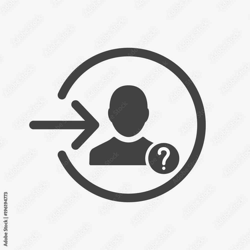 Login icon with question mark. Login icon and help, how to, info, query