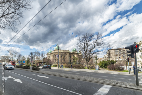 Belgrade, Serbia March 12, 2018: "Takovska" street in Belgrade and Parliament building