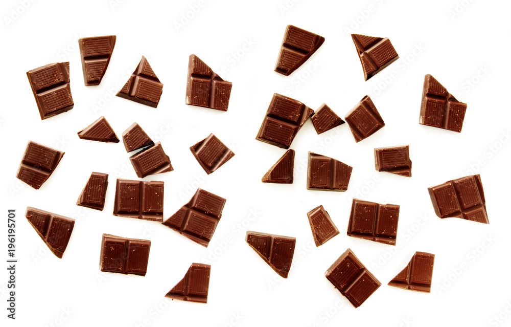 chocolate pieces isolated on white background chocolate pieces isolated on white background