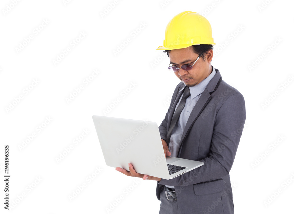 engineer using laptop isolated on white background engineer using laptop isolated on white background