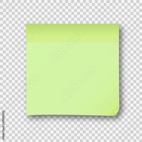 Green post note paper sheet sticker. Vector post office memo or remember notepaper sticky with shadow isolated on a transparent background
