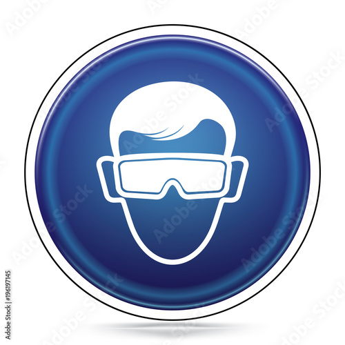 International Mandatory Eye Protection Symbol, Blue warning icon isolated on white background, Attracting attention, Compulsory, Control, practice, Security first sign, Vector, EPS10
