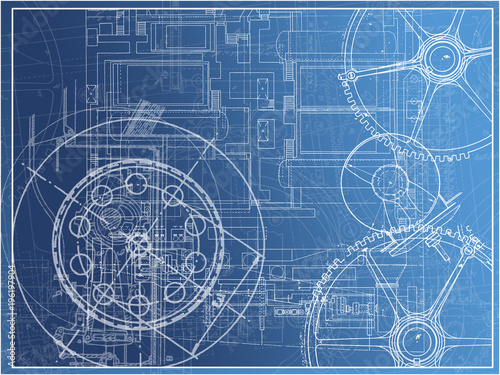 technical plan illustration gear machine industry on a gradient © milankubicka
