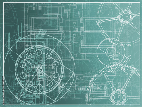technical plan illustration gear machine industry on a gradient