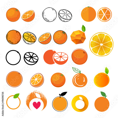 Orange icons big set. Different styles.