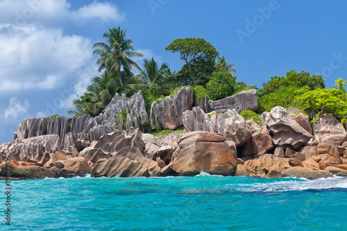 Beautiful tropical St. Pierre Island with palms and granite rocks  Seychelles