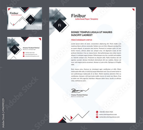 Business stationery template, business card and letterhead. Corporate identity in vector illustration. Business design creative, company communication in letterhead template. 