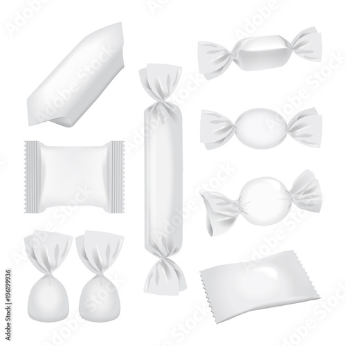 Foil pack for candies and other products, realistic food snack pack. Vector mock up