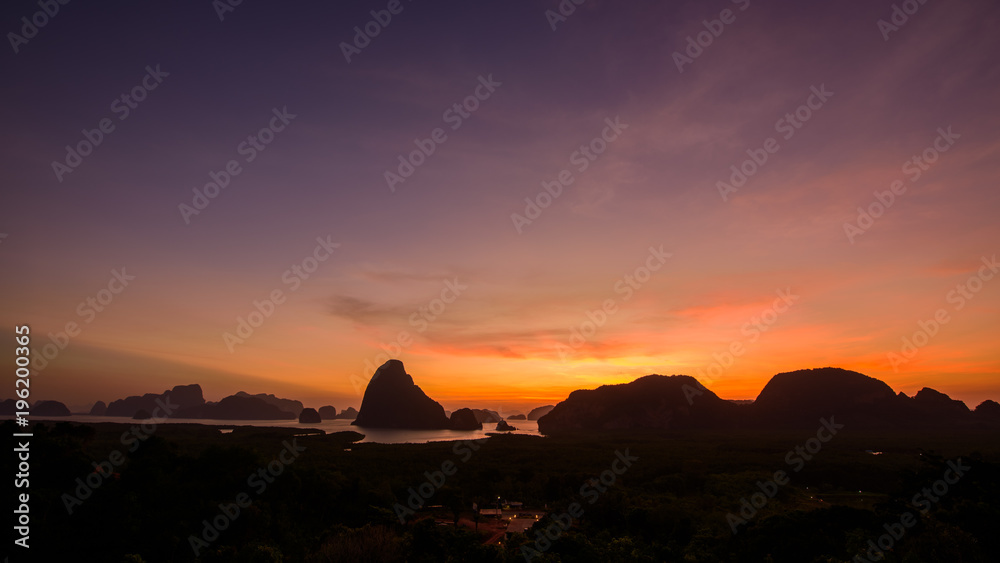 Samed Nang She viewpoint on sunrise at Phang Nga, Thailand