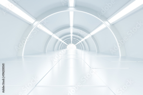 Fototapeta Abstract illuminated empty white corridor interior