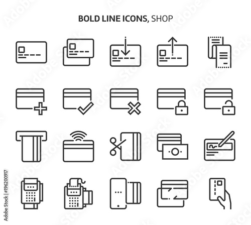 Credit card, bold line icons
