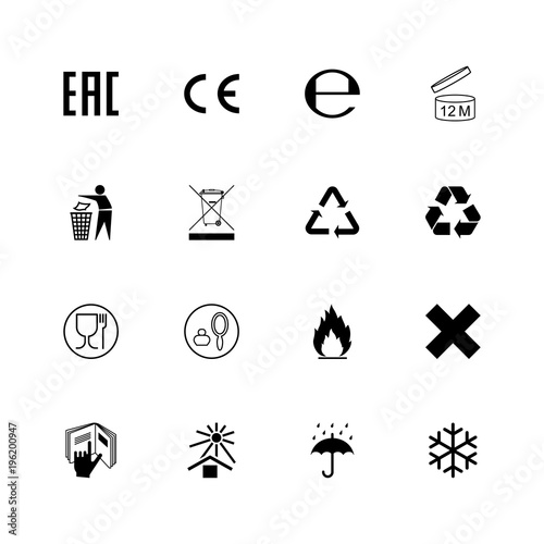 Set of packaging symbols and marks. Vector