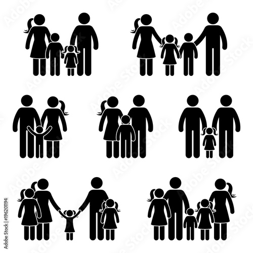 Stick figure generation icon set. Vector illustration of different generation on white.