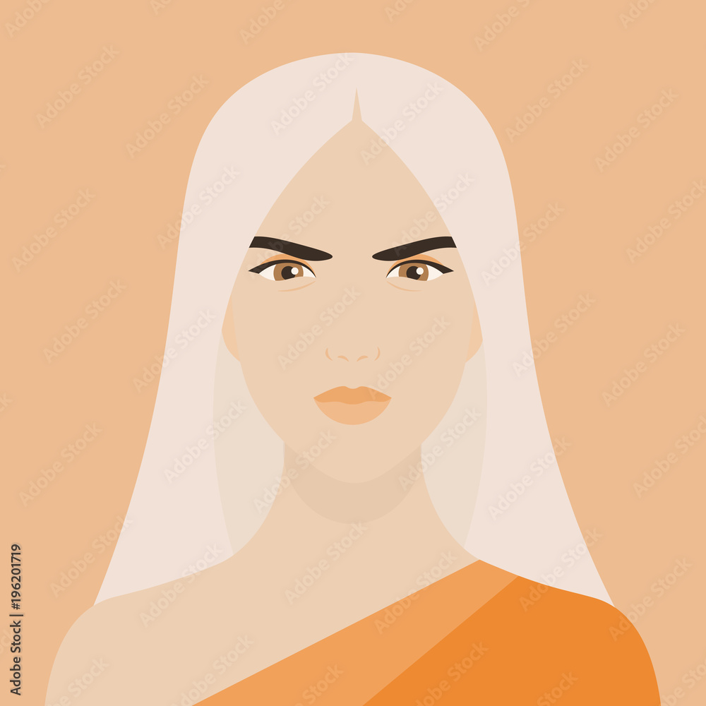 A brave woman. Portrait of a girl. The face of the Amazon. Determination. Vector illustration