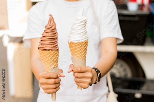 delicious ice-cream cone on  two hand