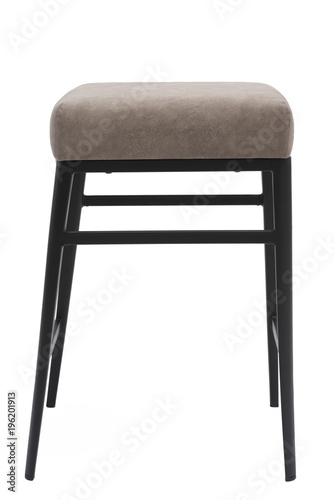 Gray color stool. Modern designer stool on white background. Textile stool. photo