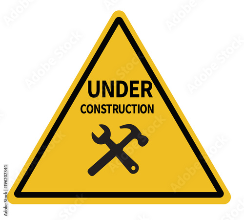 under construction triangular warning sign on white background. under construction sign. under construction road symbol.