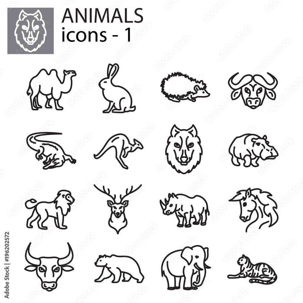 Web icons set - Wild animals black on white background Stock Illustration |  Adobe Stock