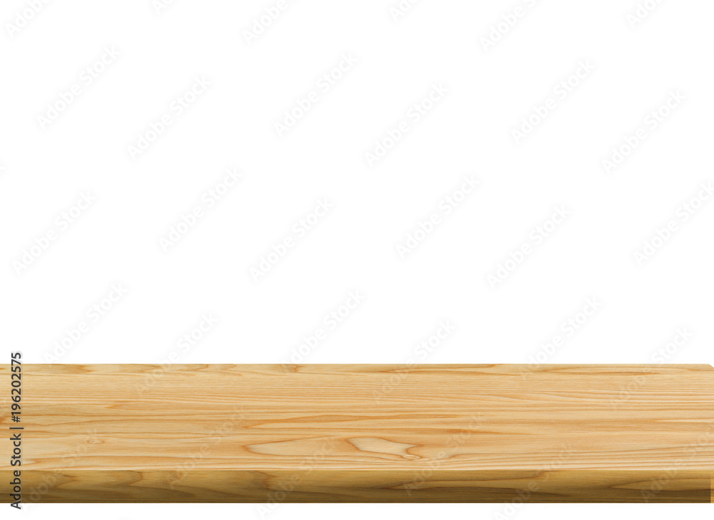 Wooden light table isolated on white background. For your product placement or mounting with a focus on the table top in the foreground.