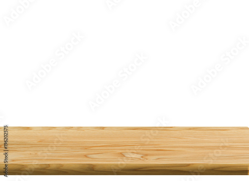 Wooden light table isolated on white background. For your product placement or mounting with a focus on the table top in the foreground.