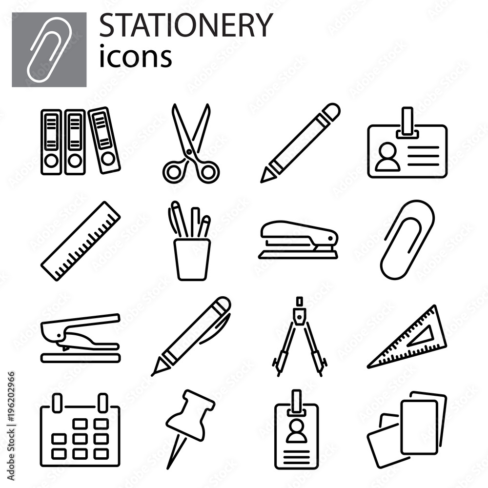 Web icons set. Stationery, office stuff black on white background Web icons set. Stationery, office stuff black on white background